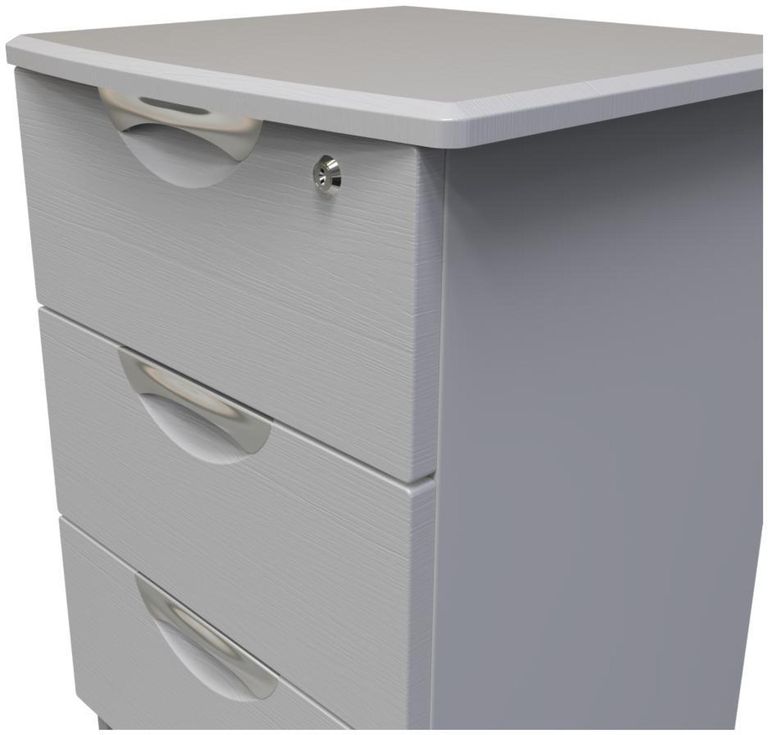 Flora Grey Ash 3 Drawer Bedside Cabinet with Lock