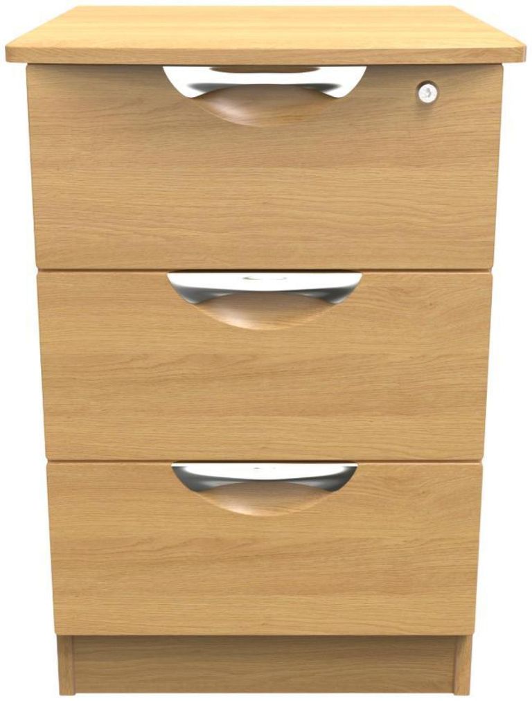 Flora Oak Effect 3 Drawer Bedside Cabinet with Lock