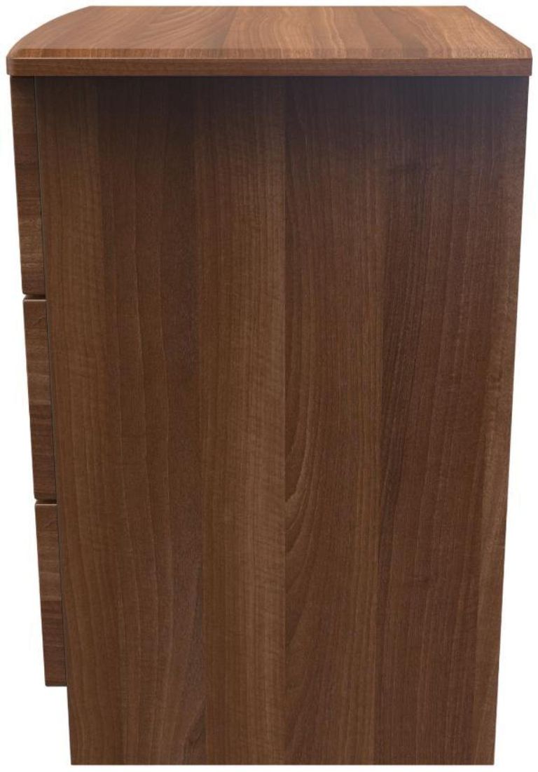 Flora Walnut Effect 3 Drawer Bedside Cabinet with Lock