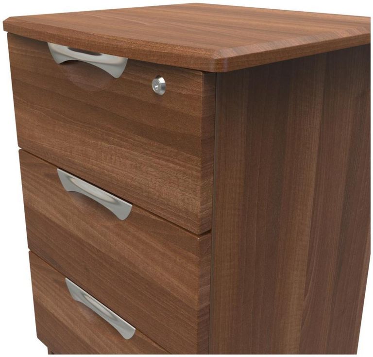 Flora Walnut Effect 3 Drawer Bedside Cabinet with Lock