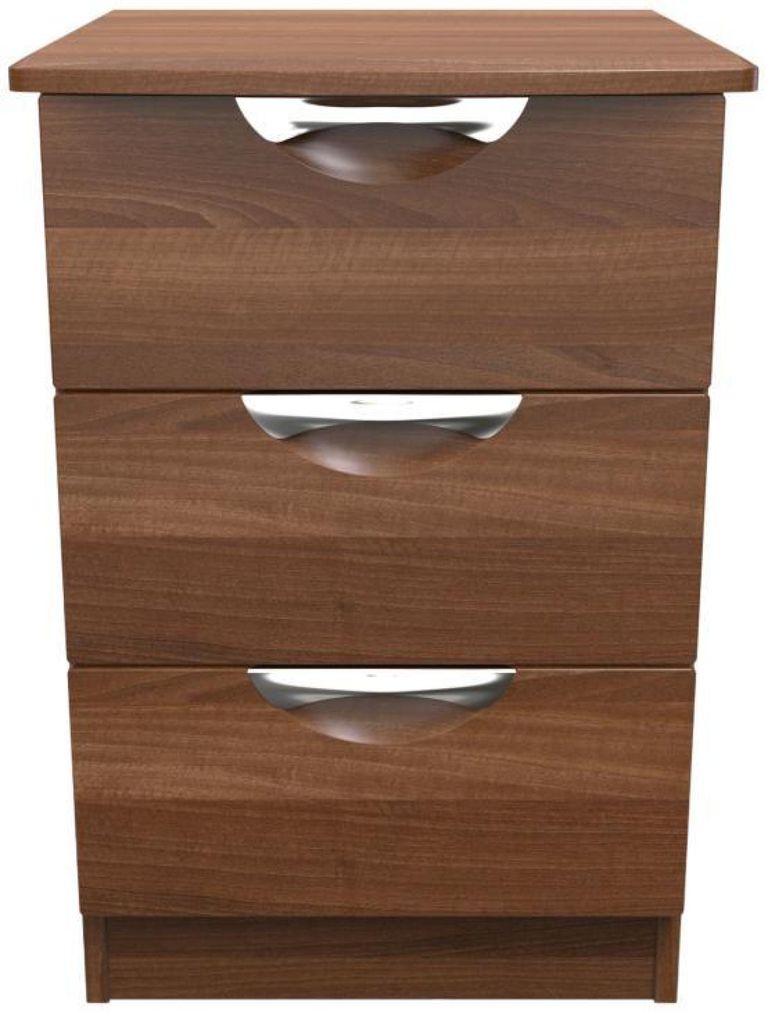 Flora Walnut Effect 3 Drawer Bedside Cabinet
