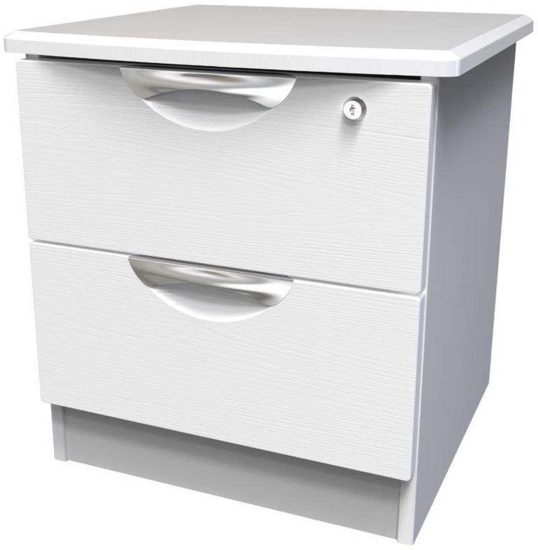 Flora White 2 Drawer Bedside Cabinet with Lock