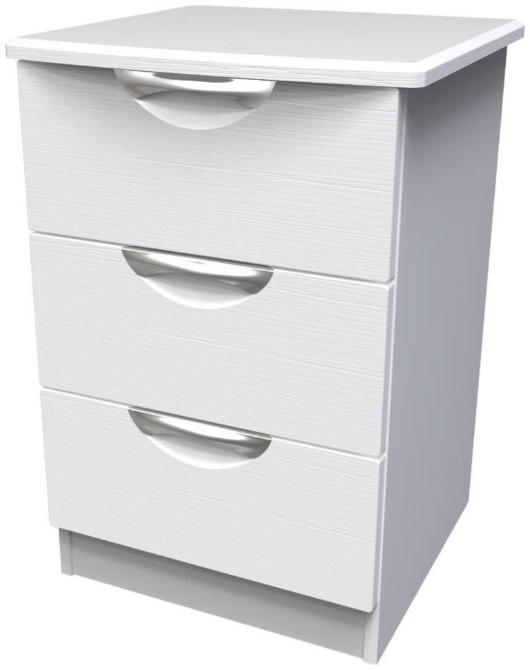 Flora White 3 Drawer Bedside Cabinet
