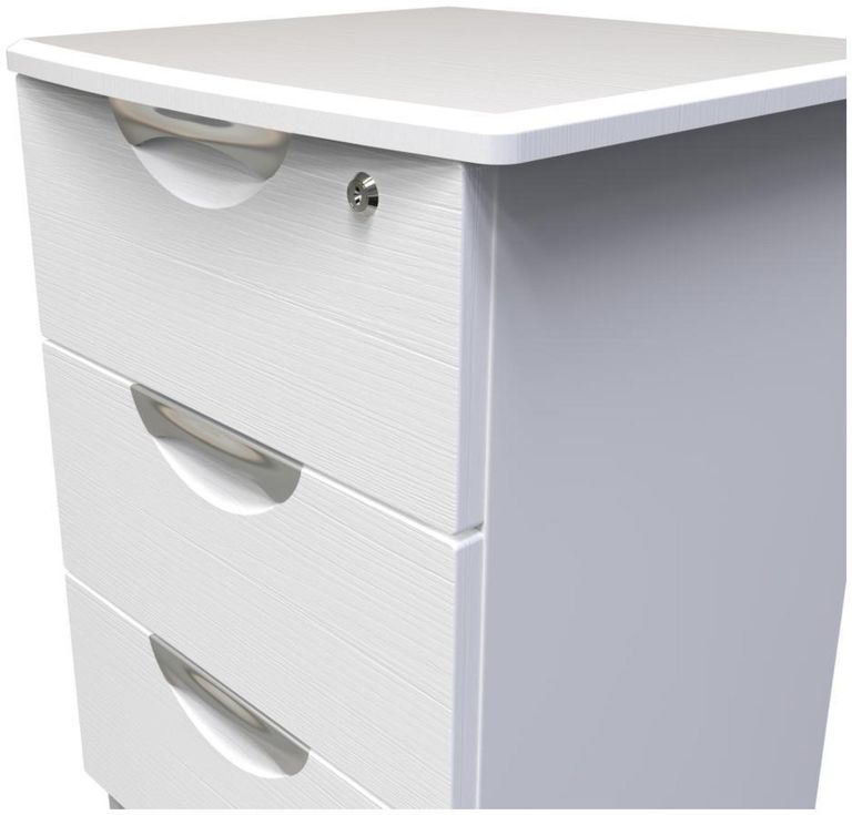 Flora White 3 Drawer Bedside Cabinet with Lock