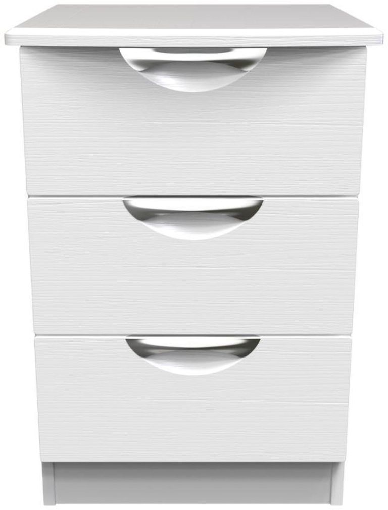 Flora White 3 Drawer Bedside Cabinet