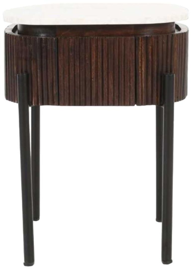 Fluted White Marble Top 1 Drawer Bedside Table