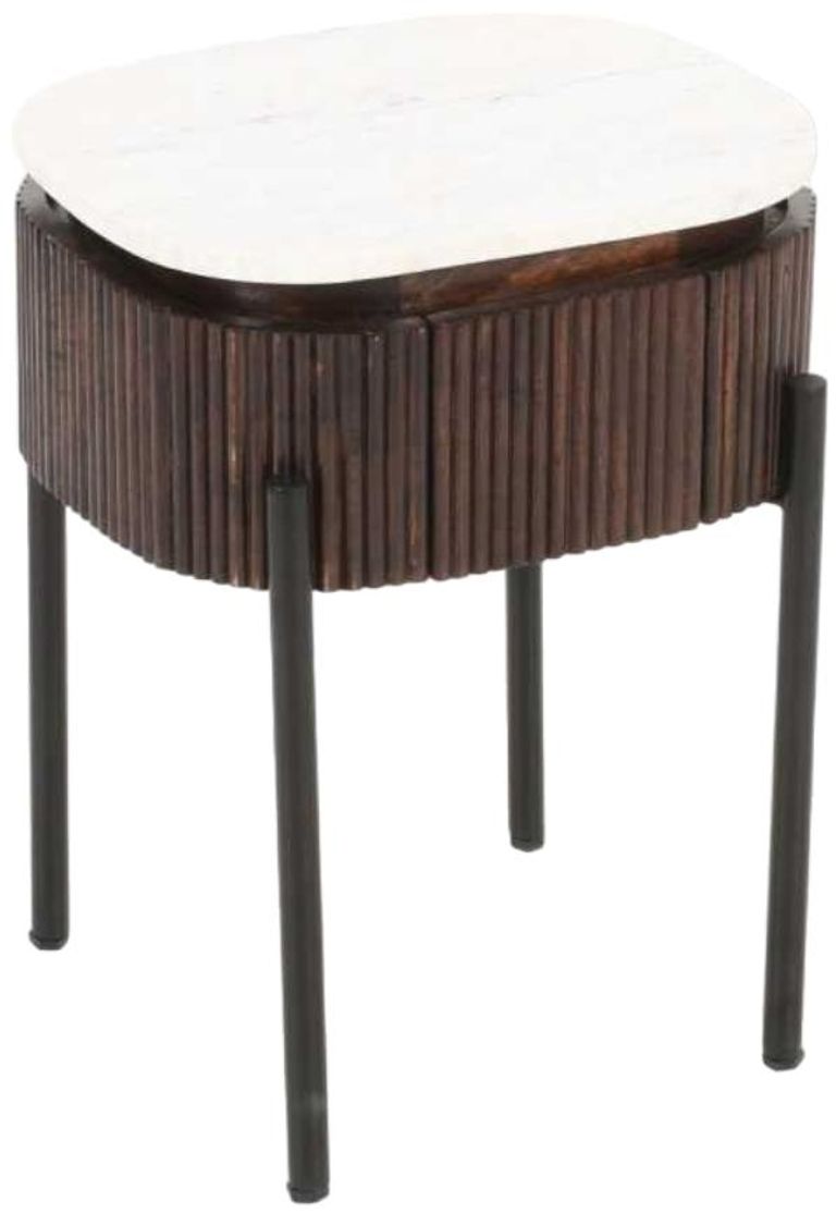 Fluted White Marble Top 1 Drawer Bedside Table