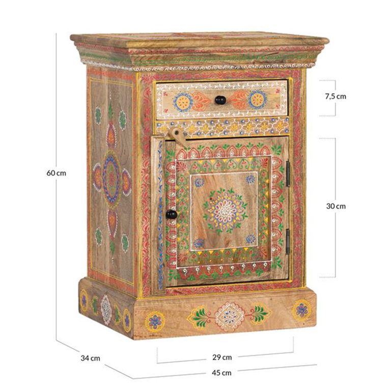 Forli Bedside Cabinet - Mango Wood - Painted - 1 Door