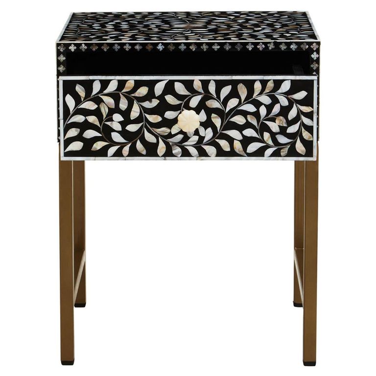 Fusion Bedside Table - 1 Drawer - Black Bone Inlay