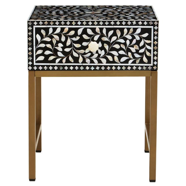 Fusion Bedside Table - 1 Drawer - Black Bone Inlay