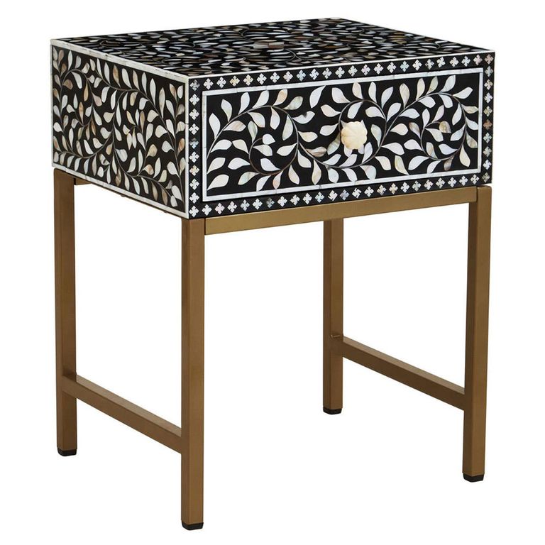 Fusion Bedside Table - 1 Drawer - Black Bone Inlay