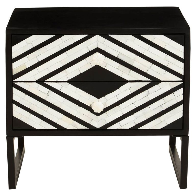 Fusion Bedside Table - 2 Drawer - Black Bone Inlay