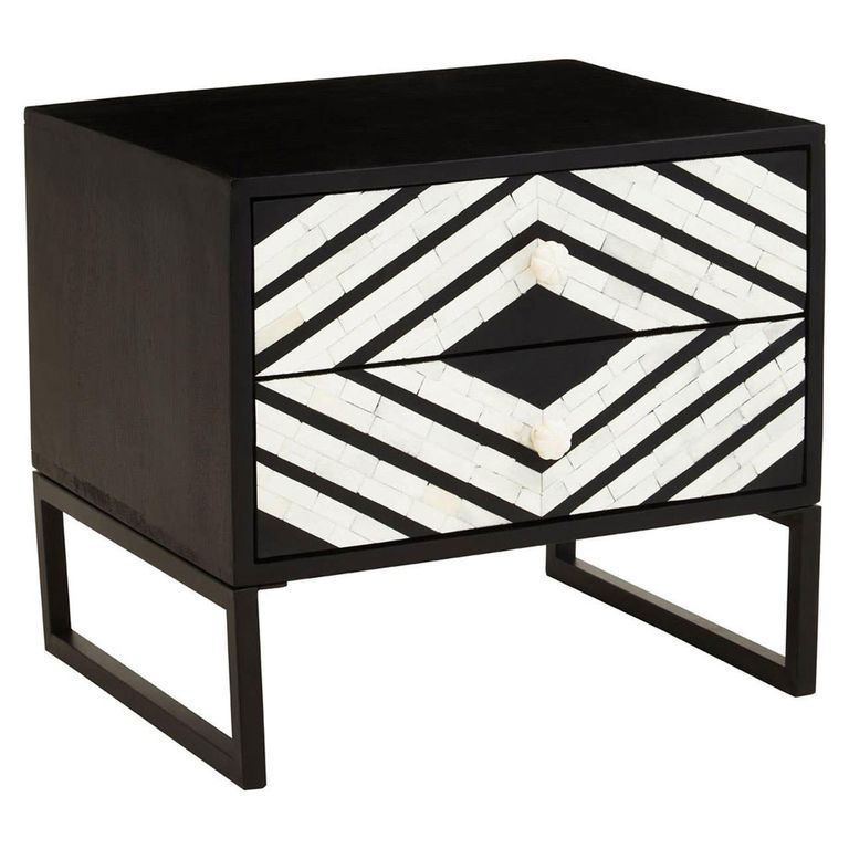 Fusion Bedside Table - 2 Drawer - Black Bone Inlay