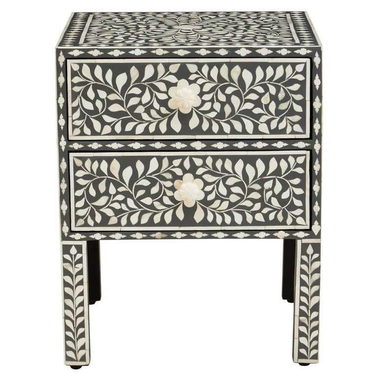 Fusion Bedside Table - 2 Drawer - Square - Silver Bone Inlay