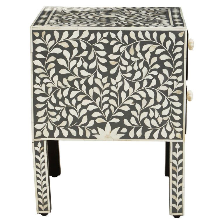Fusion Bedside Table - 2 Drawer - Square - Silver Bone Inlay