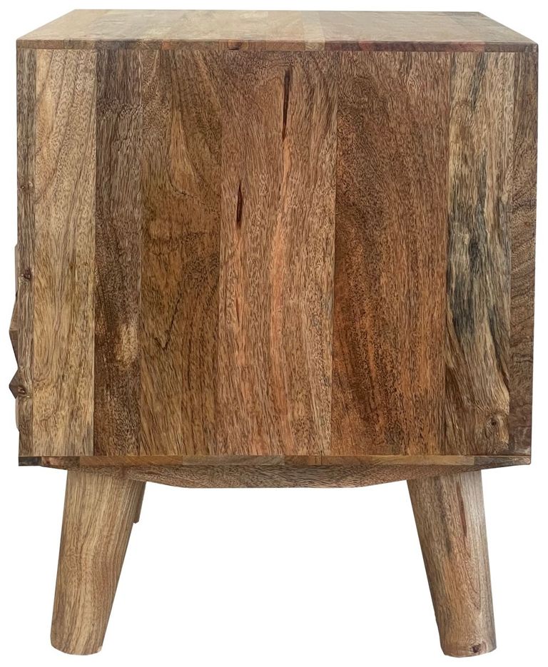 Geometric Carved Mango Wood 2 Drawer Bedside Cabinet
