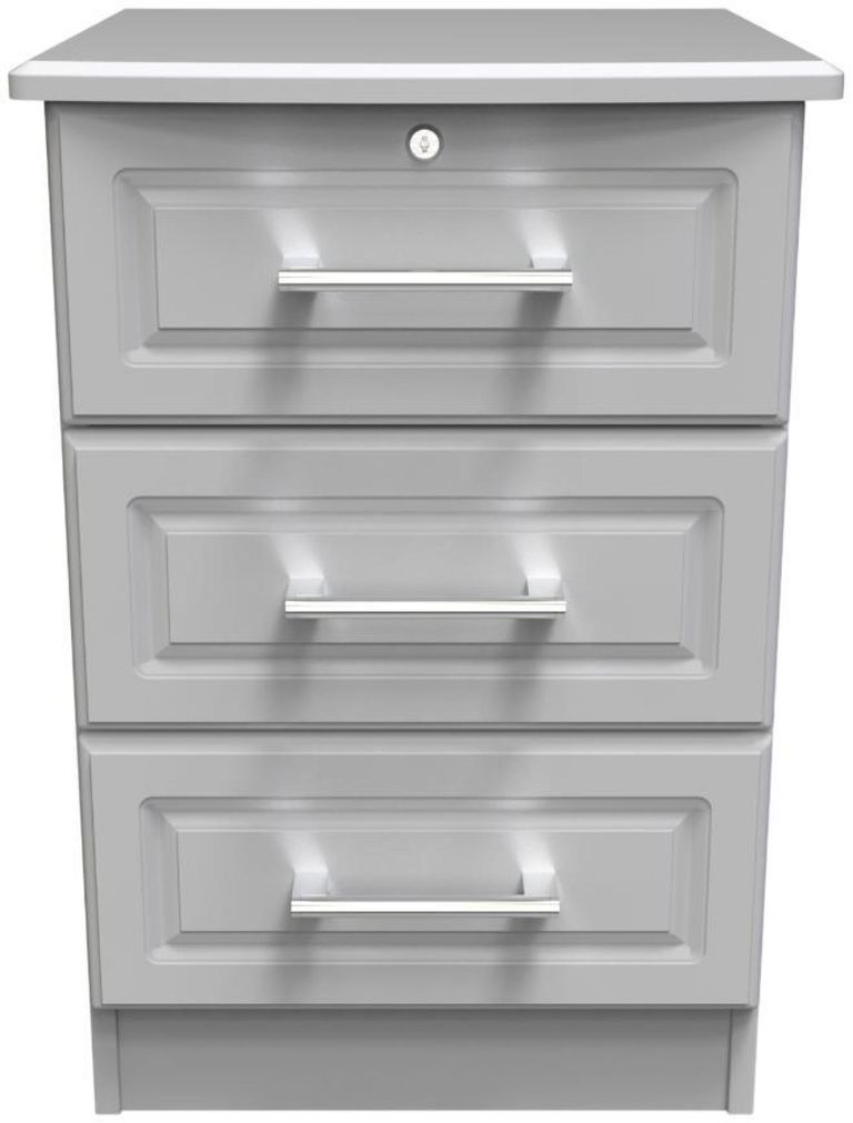 Gina Grey 3 Drawer Bedside Cabinet with Lock