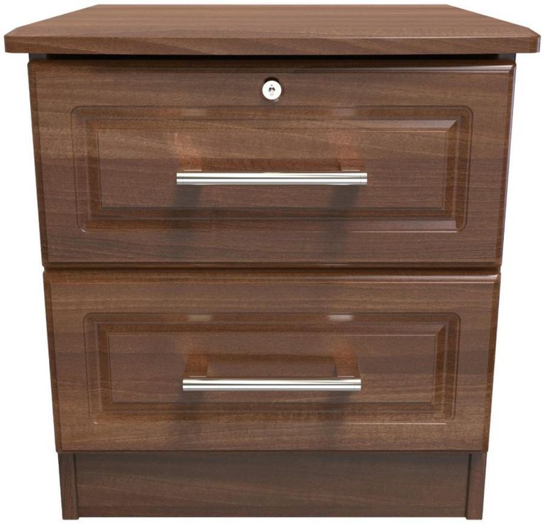 Gina Walnut Effect 2 Drawer Bedside Cabinet with Lock