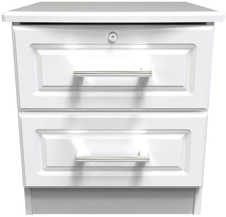 Gina White 2 Drawer Bedside Cabinet with Lock