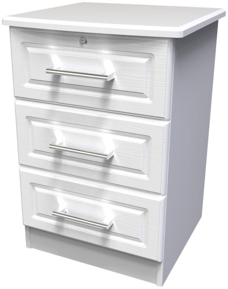 Gina White 3 Drawer Bedside Cabinet with Lock