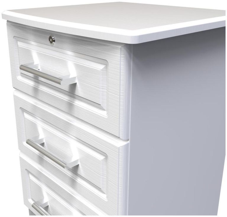 Gina White 3 Drawer Bedside Cabinet with Lock