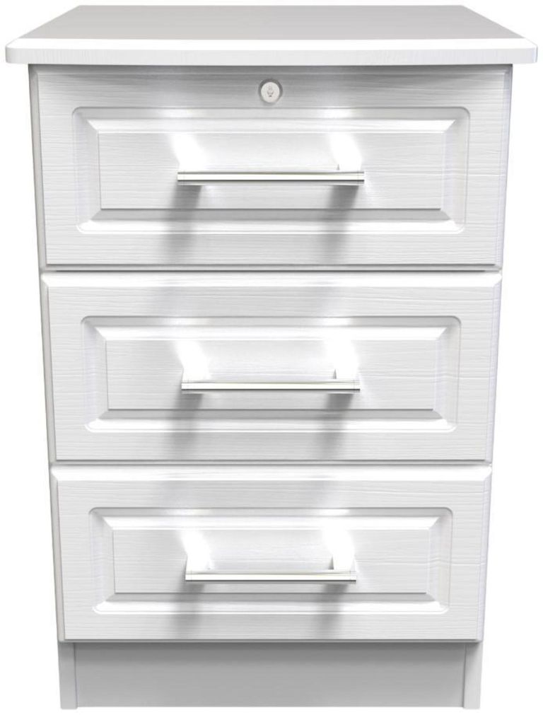 Gina White 3 Drawer Bedside Cabinet with Lock