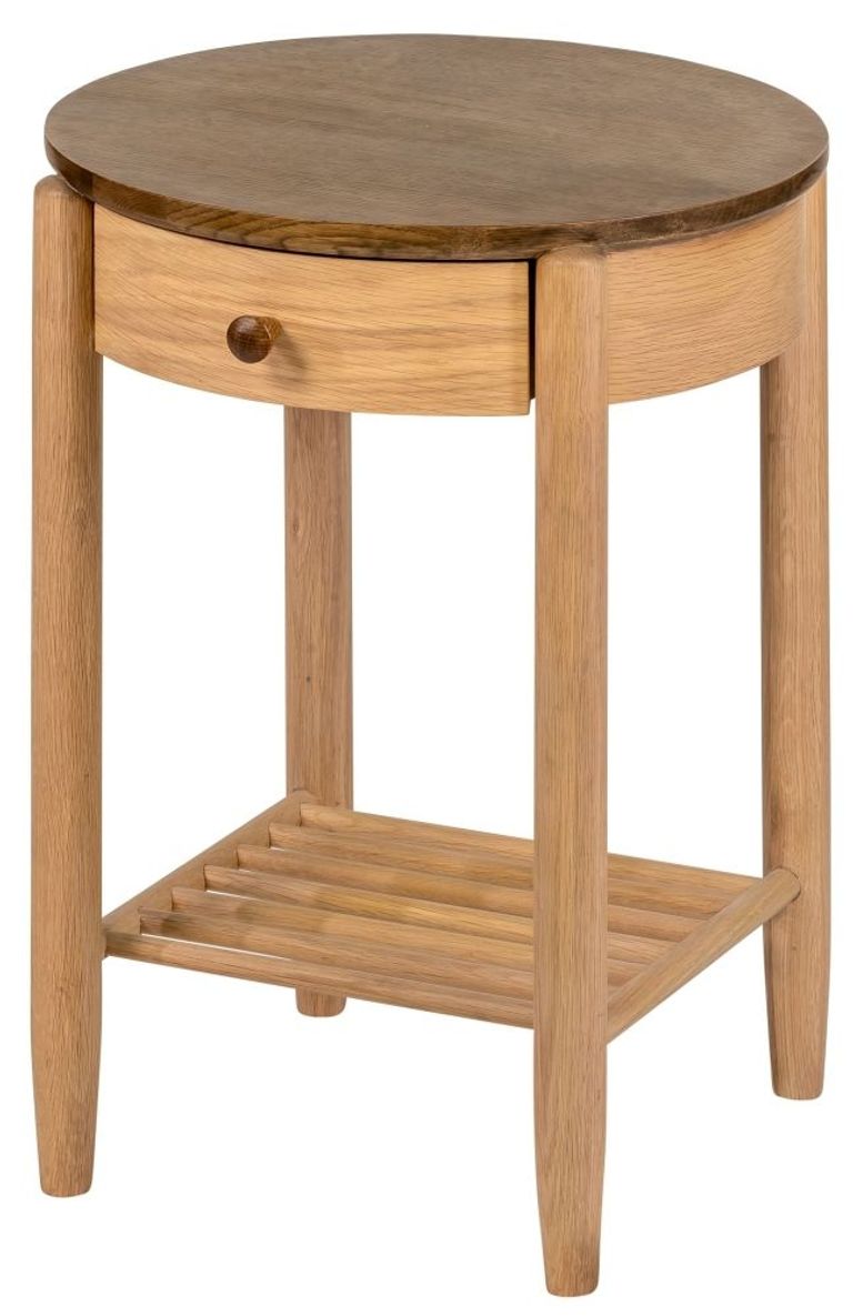 Grace Natural Oak 1 Drawer Round Bedside Table