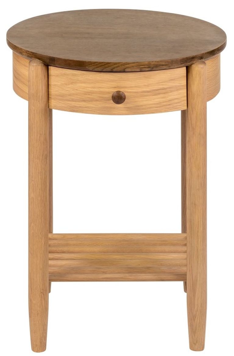 Grace Natural Oak 1 Drawer Round Bedside Table