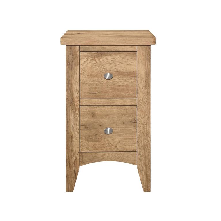 Hampstead Narrow Bedside Cabinet - 2 Drawer - Rustic Oak 
