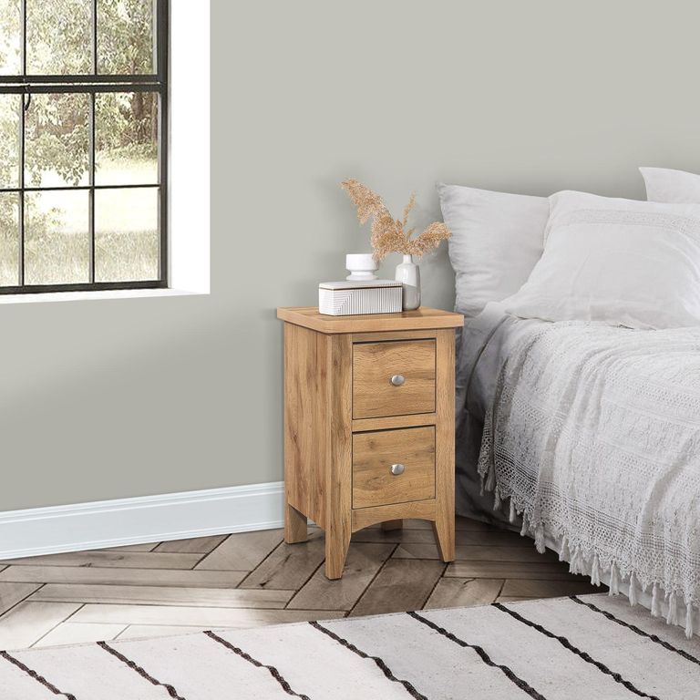 Hampstead Narrow Bedside Cabinet - 2 Drawer - Rustic Oak 