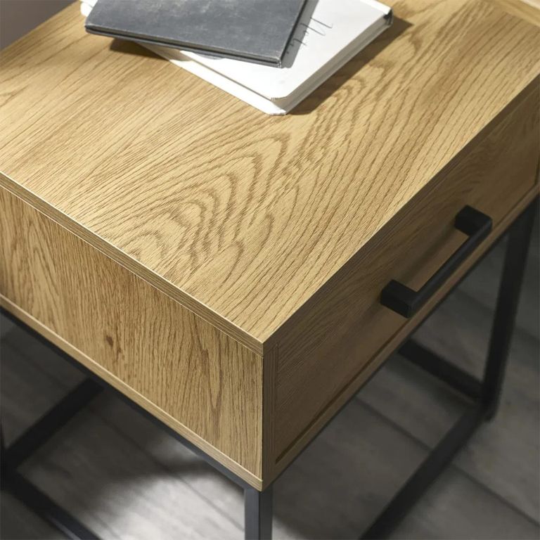 Harlow Light Oak Effect Square Bedside Table - 1 Drawer