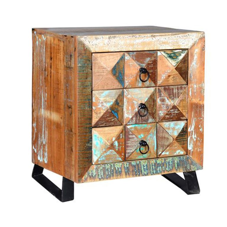 Hasley Bedside Cabinet - Recycled Wood - 3 Drawer