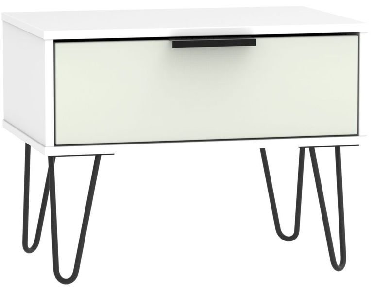 Hong Kong Cashmere and White 1 Drawer Wide Bedside Table with Hairpin Legs