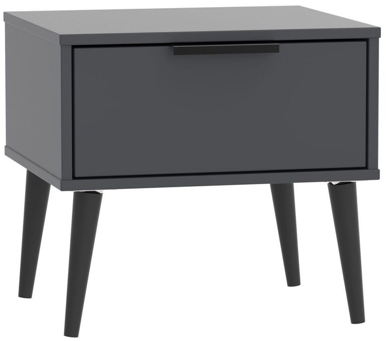 Hong Kong Graphite 1 Drawer Bedside Table with Wooden Legs