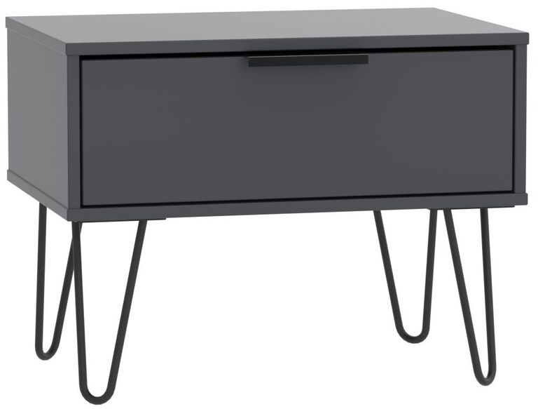 Hong Kong Graphite 1 Drawer Wide Bedside Table with Hairpin Legs