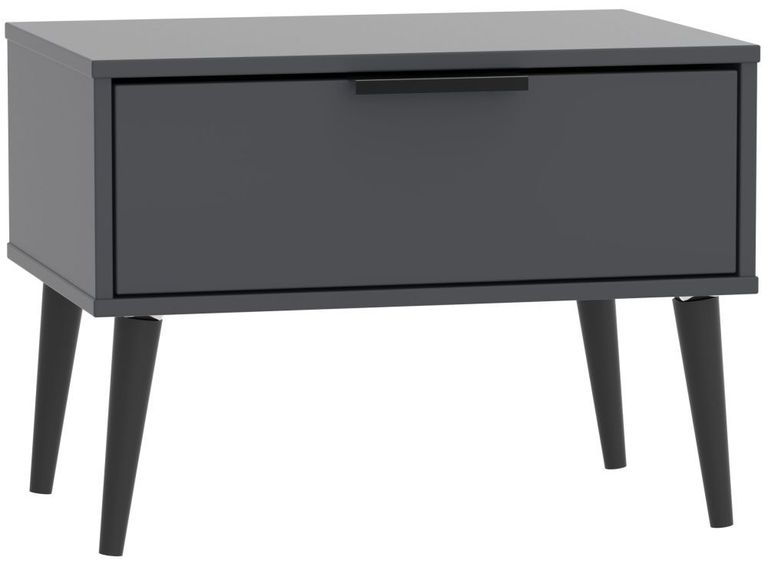 Hong Kong Graphite 1 Drawer Wide Bedside Table with Wooden Legs