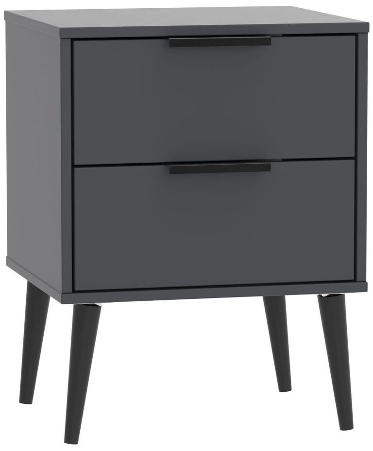 Hong Kong Graphite 2 Drawer Bedside Cabinet with Wooden Legs