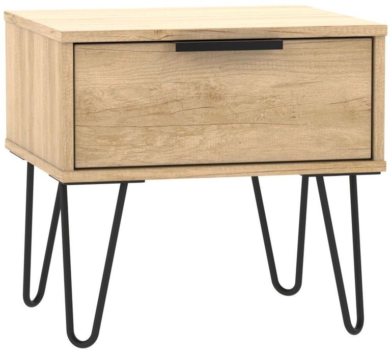 Hong Kong Oak Effect 1 Drawer Bedside Table with Hairpin Legs
