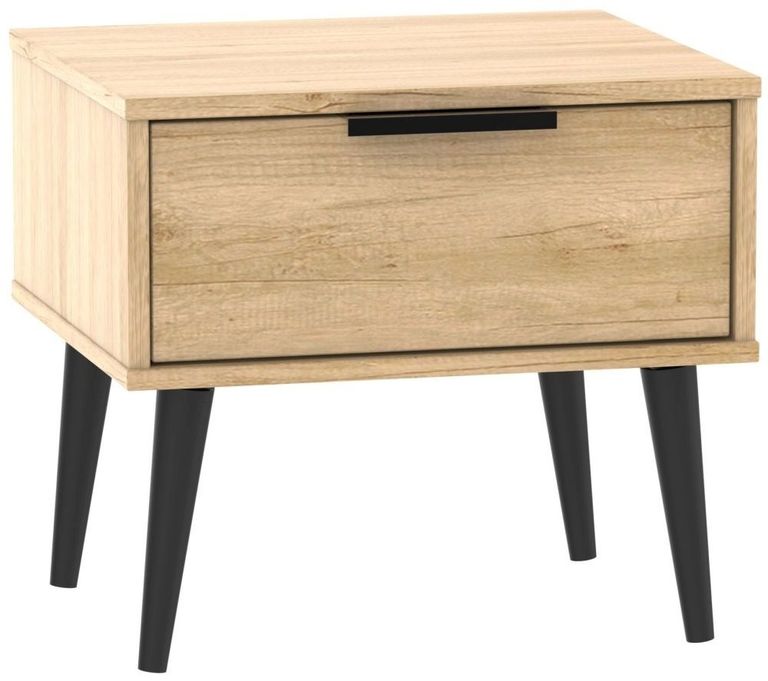 Hong Kong Oak Effect 1 Drawer Bedside Table with Wooden Legs