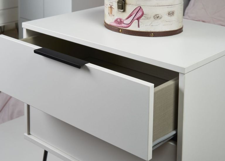 Hong Kong White 1 Drawer Wide Bedside Table with Hairpin Legs