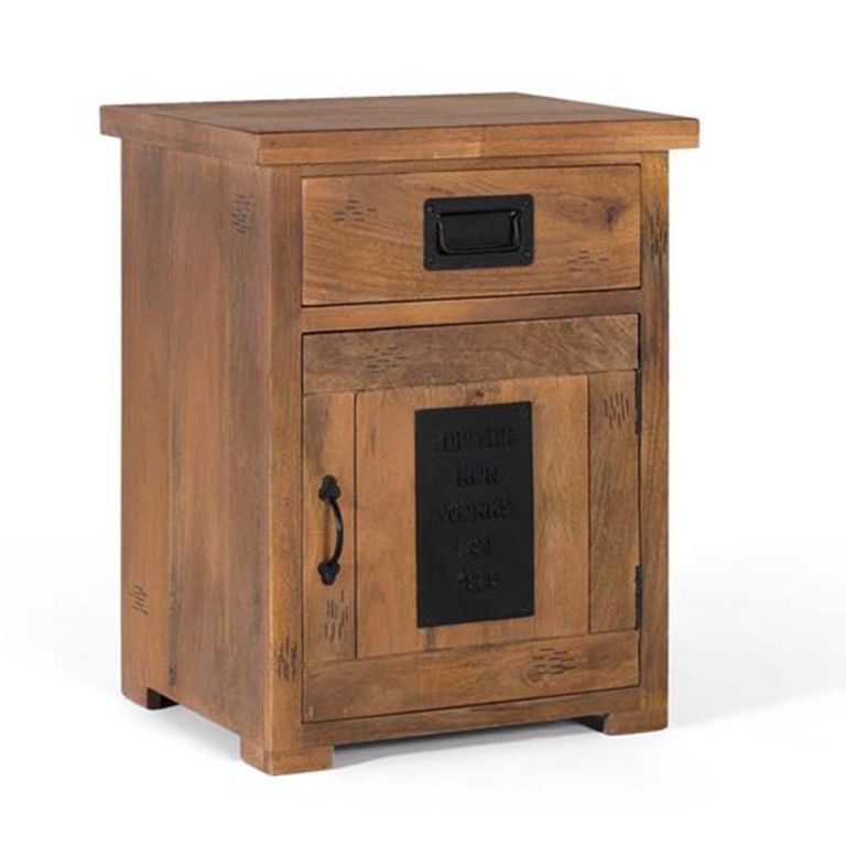 Iron Works Bedside Cabinet - Mango Wood - 1 Door