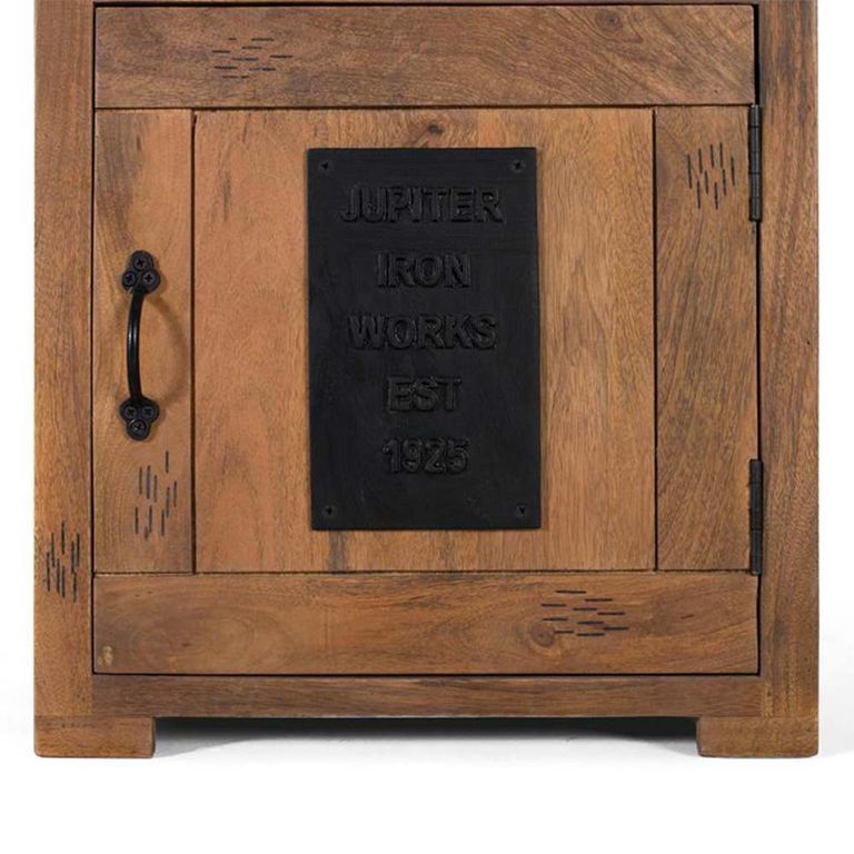Iron Works Bedside Cabinet - Mango Wood - 1 Door