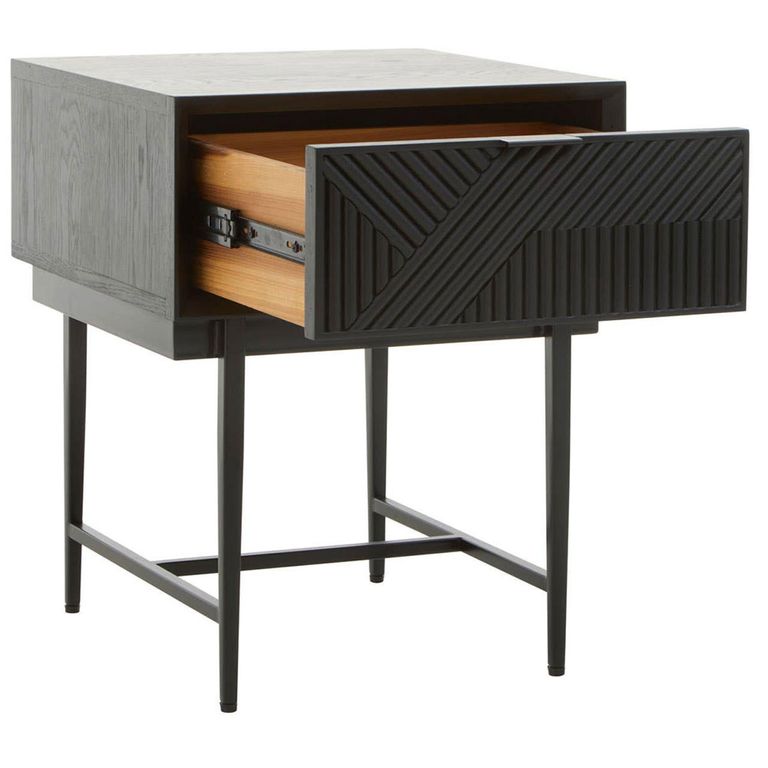 Jakara Bedside Table - 1 Drawer - Square - Black Wood