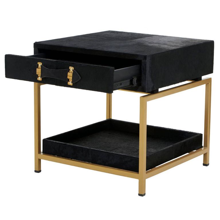Kensington Townhouse Bedside Table - 1 Drawer - Black Faux Fur