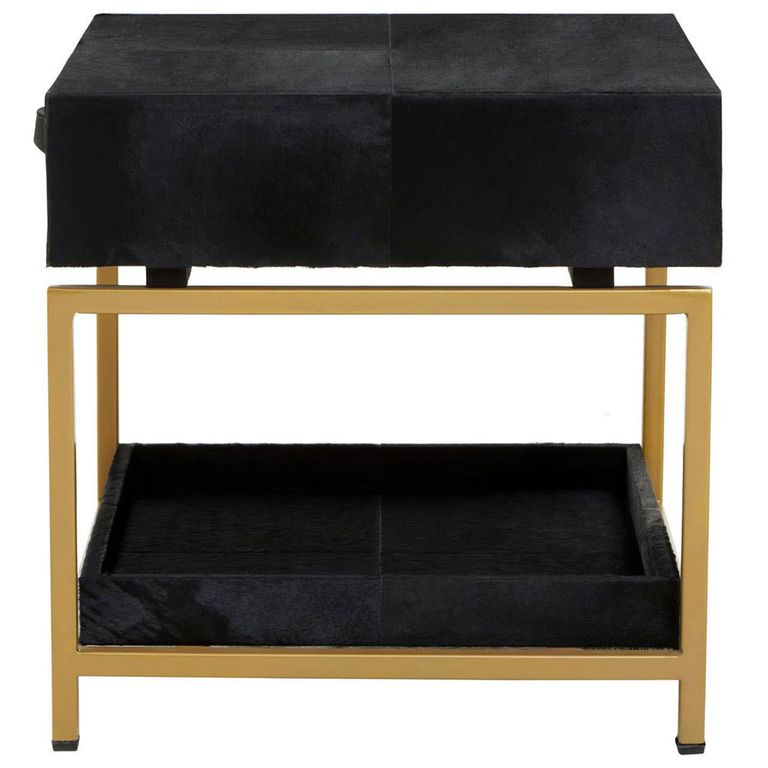 Kensington Townhouse Bedside Table - 1 Drawer - Black Faux Fur