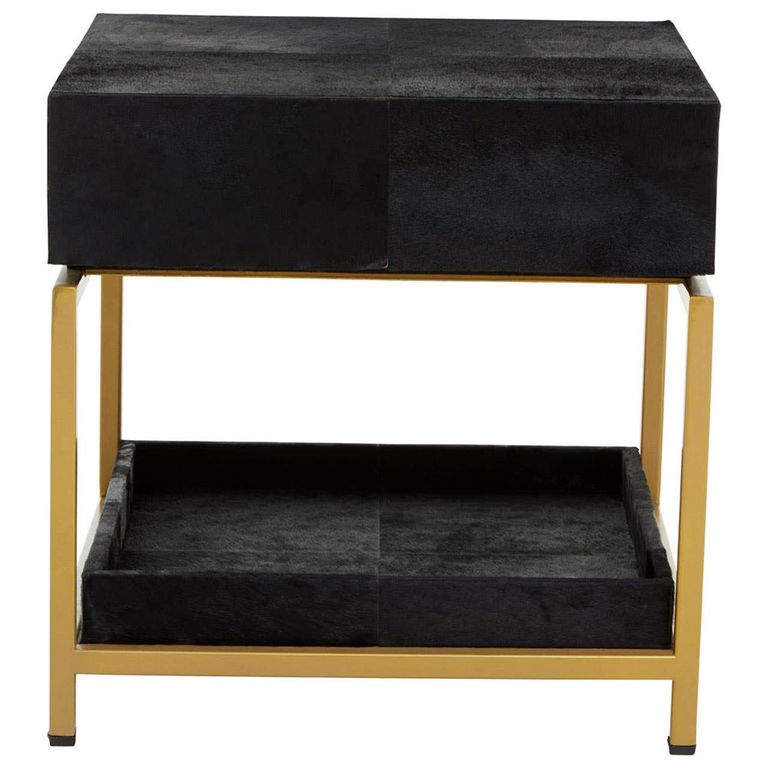 Kensington Townhouse Bedside Table - 1 Drawer - Black Faux Fur
