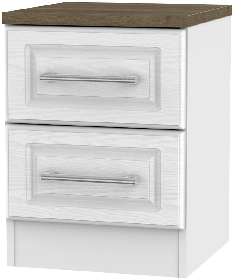 Kent White and Oak 2 Drawer Bedside Cabinet
