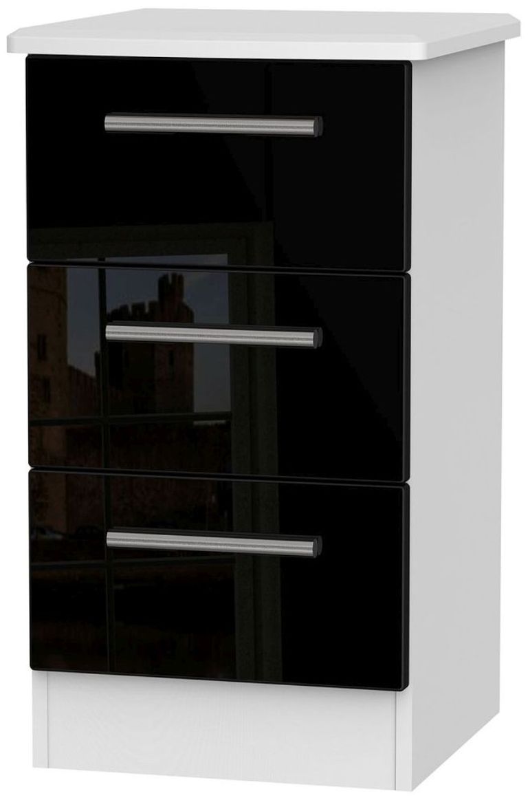 Knightsbridge Black Gloss and White 3 Drawer Bedside Cabinet