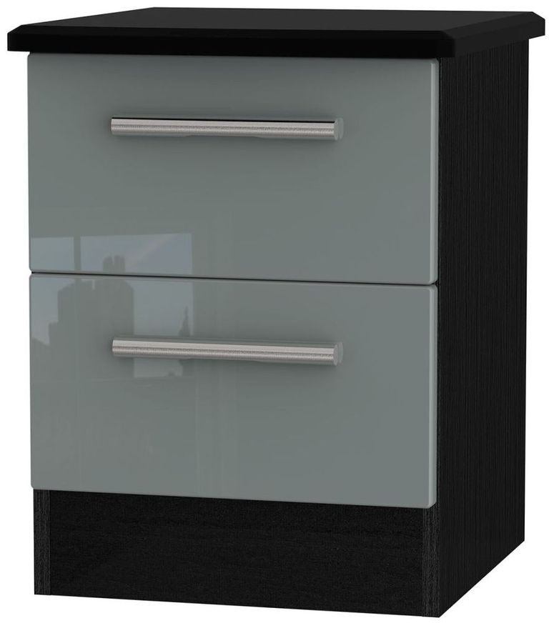 Knightsbridge Grey Gloss and Black 2 Drawer Bedside Cabinet
