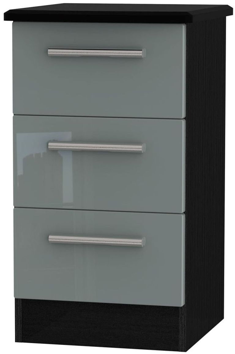 Knightsbridge Grey Gloss and Black 3 Drawer Bedside Cabinet